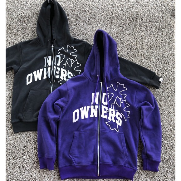 No Owners Full Zip Up Hoodie Adult Size S Lot of 2 Purple Black Crusaders Cross